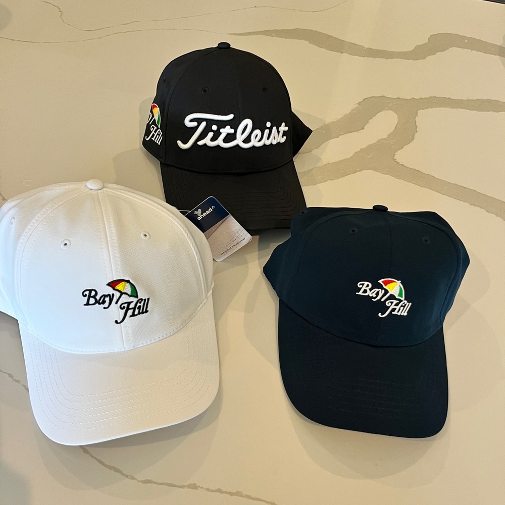 Bay Hill & Titleist Golf Caps - Black, White, and navy